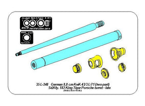 Aber 35L-248 Barrel for German 8,8cm Kw.K 43/3 L/71 (two part) gun used on Tiger B Porsche turret-late 1/35