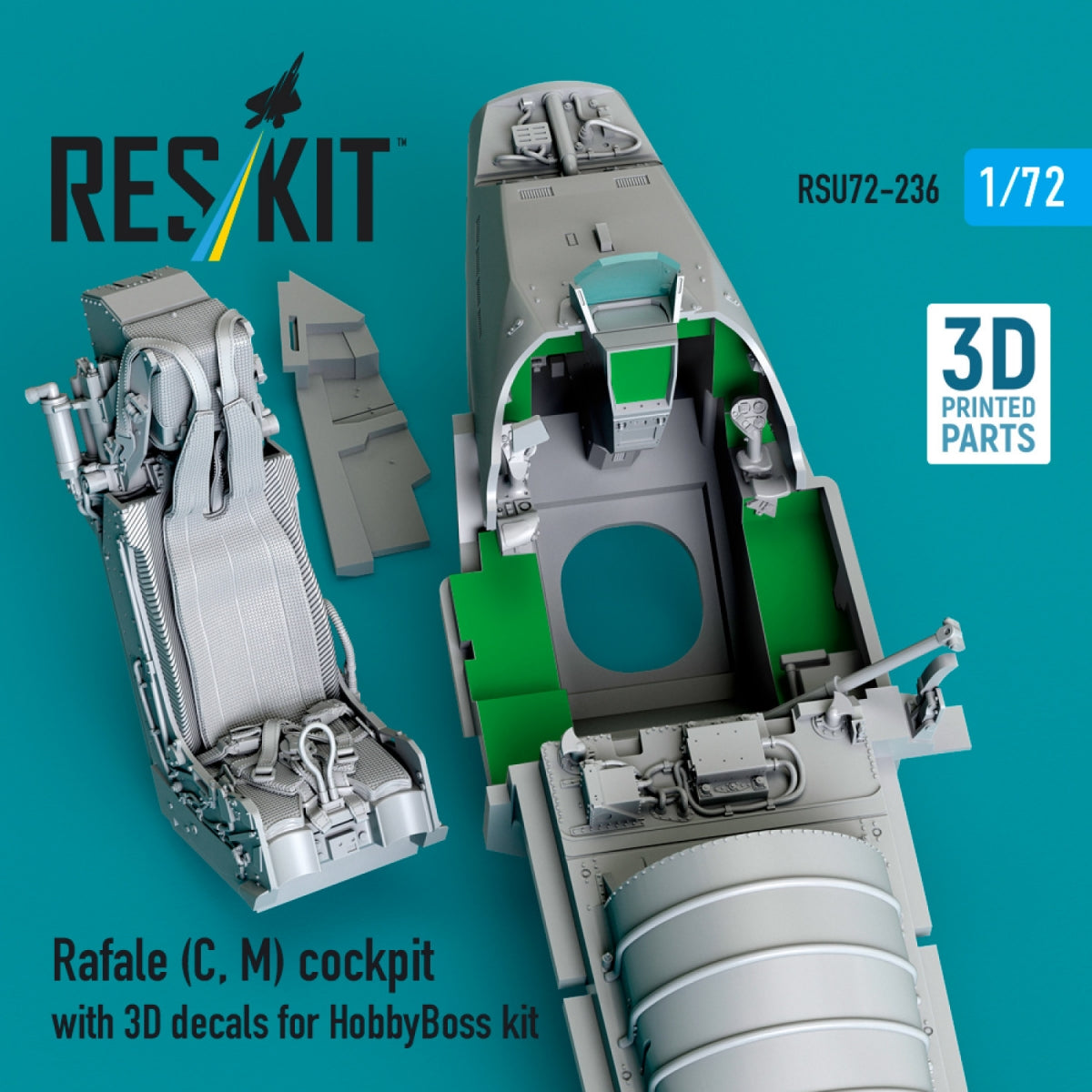 RESKIT RSU72-236 Rafale (C, M) cockpit with 3D decals for HobbyBoss kit (3D Printed) 1/72 – immagine 3