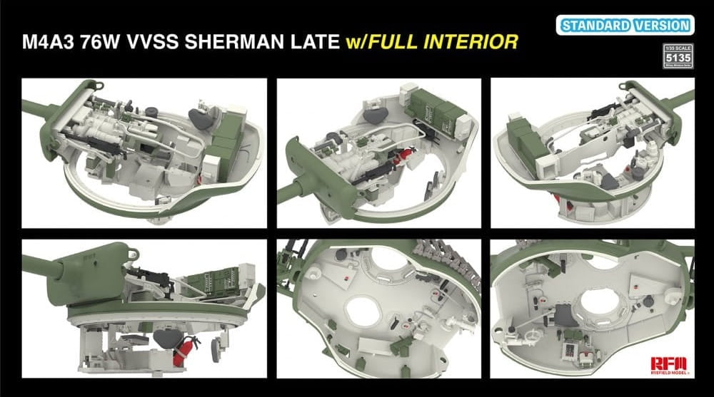 Maquette Rye Field 5135 M4A3 76W VVSS Sherman Version Standard Tardive Intérieur Complet 1/35 – image 5