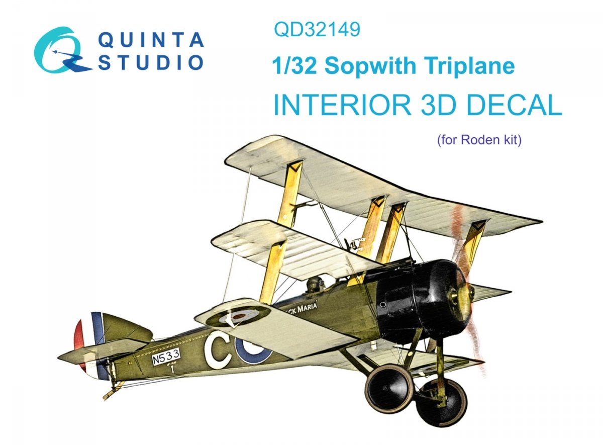 Quinta Studio QD32149 Sopwith Triplane 3D-Printed &amp; colored Interior on decal paper (Roden) 1/32