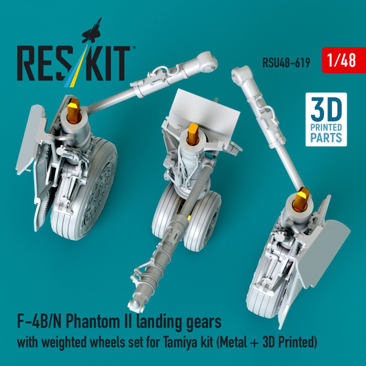 RESKIT RSU48-0619 F-4B/N Phantom II landing gears with weighted wheels set for Tamiya kit (Metal + 3D Printed) 1/48