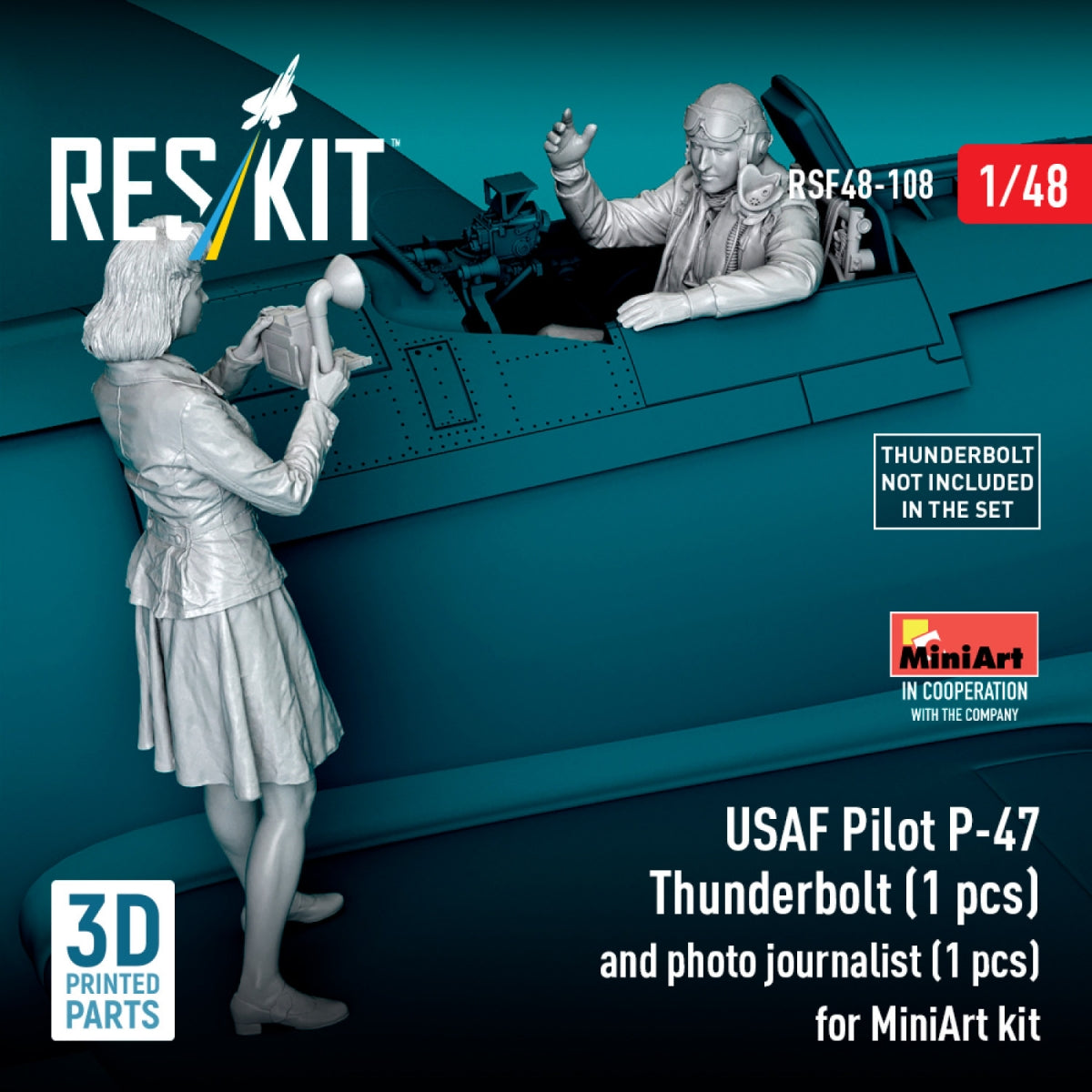 RESKIT RSF48-0108 USAF Pilot P-47 Thunderbolt (1 pcs) and photo journalist (1 pcs) for MiniArt kit (3D Printed) 1/48