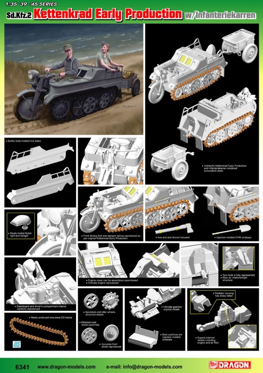 Dragon 6341 Sd.Kfz.2 Kettenkrad Early Production w/Infanteriekarren 1/35 – zdjęcie 4