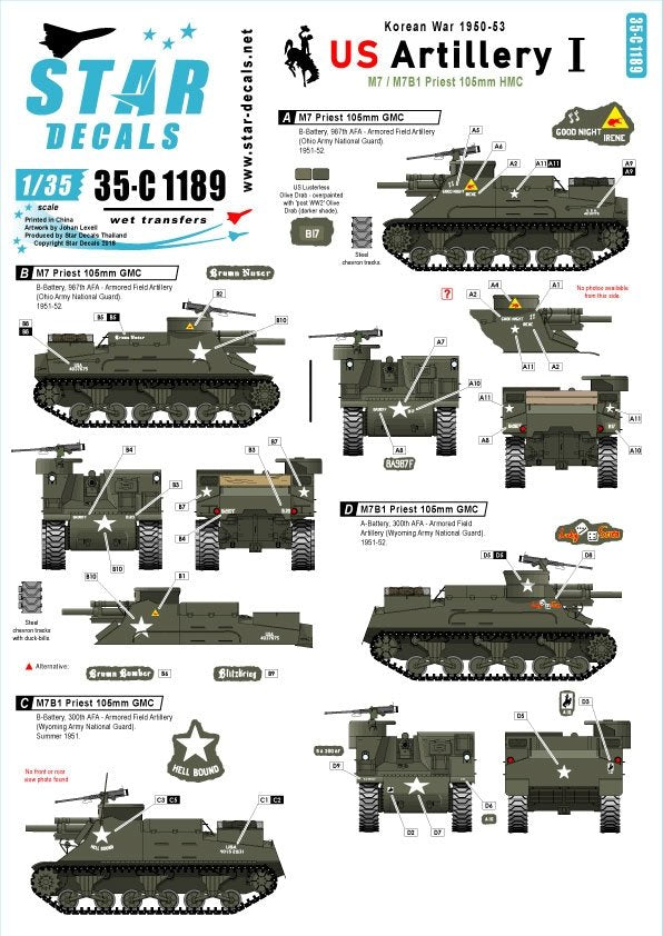 Star Decals 35-C1189 Artillerie américaine 1re Guerre de Corée 1950-53 1/35