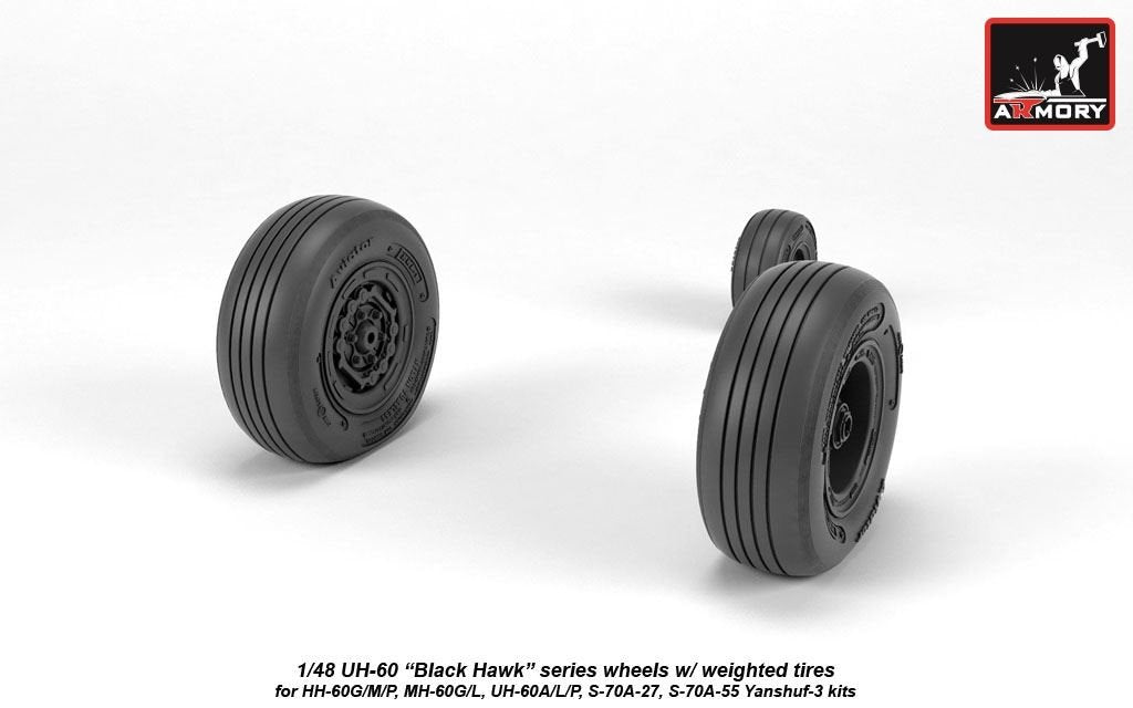 Armory Models AW48329 UH-60 Black Hawk wheels w/ weighted tires 1/48 – immagine 3
