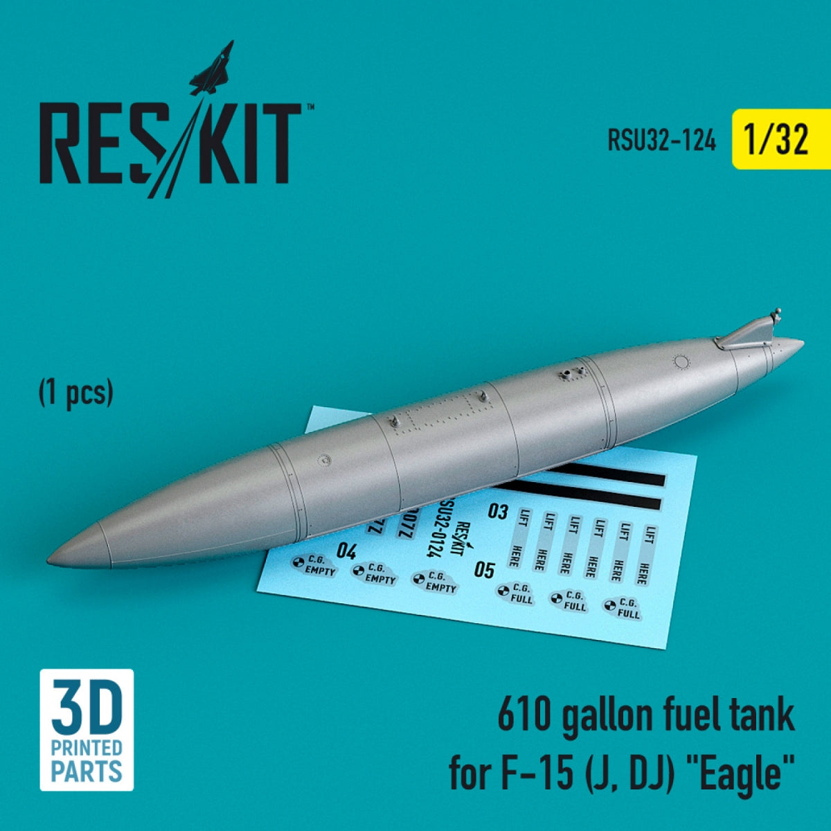 RESKIT RSU32-0124 610 GALLON FUEL TANK FOR F-15 (J, DJ) "EAGLE" (3D PRINTED) 1/32