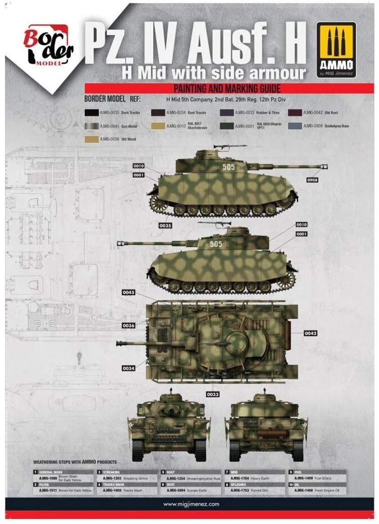 Maquette Border Model BD0108H Pz.IV Ausf.HH Mid avec blindage latéral H, planche de masquage, 2e équipe blindée, 29e bataillon de régiment, 5e escadron, échelle 1/35