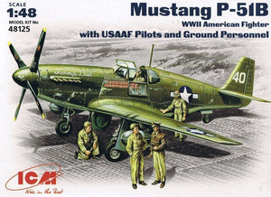 ICM 48125 North American Mustang P-51B US WW2 Fighter with US AF Pilots and Ground Personnel model kit 1/48