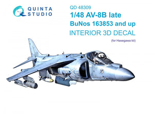 Quinta Studio QD48309 AV-8B Late 3D-Printed &amp;amp; coloured Interior on decal paper (Hasegawa) 1/48