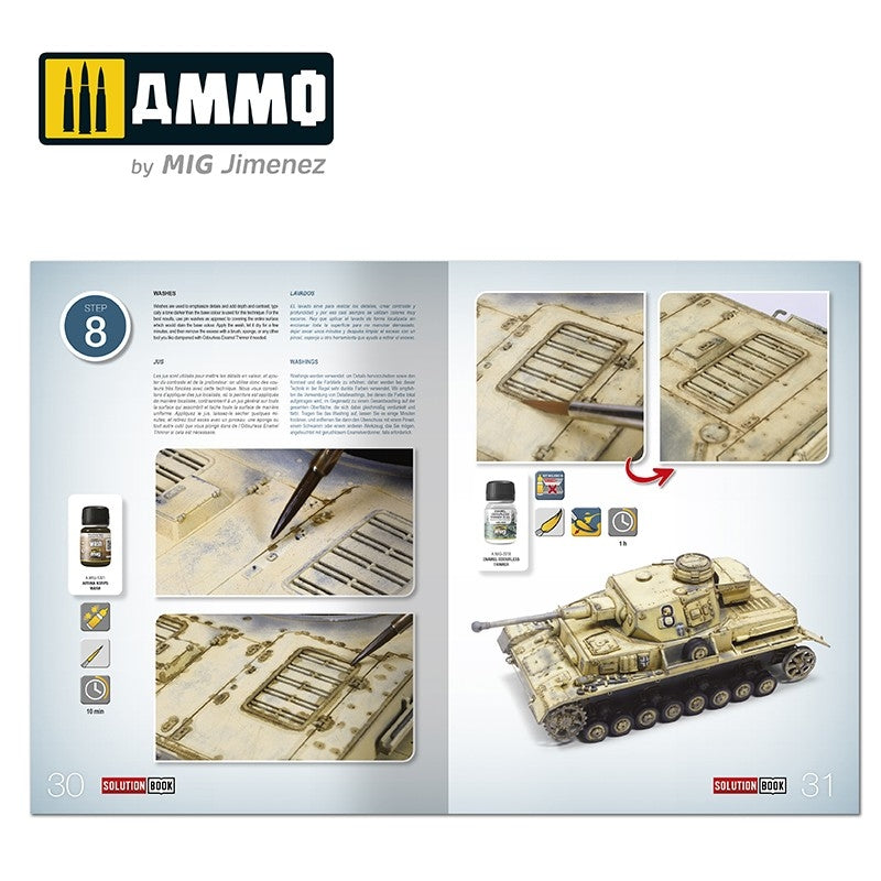 AMMO of Mig Jimenez 6602 SOLUTION BOOK 19 - How to Paint WWII German D.A.K .Vehicles (English, Castellano, Francais, Deutsch) – immagine 2