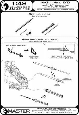 Master AM-48-126 Mi-24 (Hind D/E) - JakB-12.7 machine gun barrel and DUAS probe (metal and resin parts) 1/48 – zdjęcie 16
