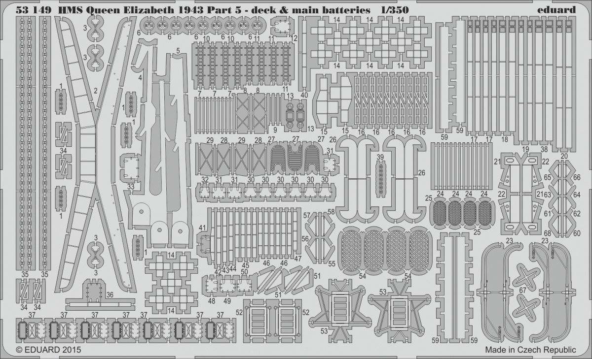 Eduard 53149 HMS Queen Elizabeth 1943 partie 5 - pont et batteries principales TRUMPETER 1/350