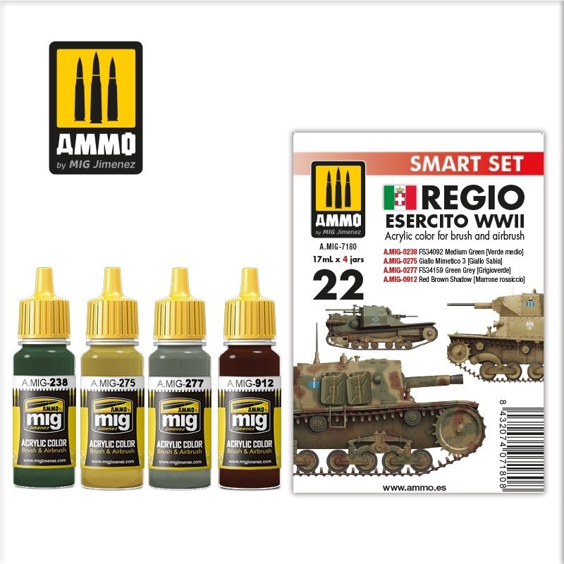 AMMO de Mig Jimenez 7180 Regio Esercito Color Set 4x17ml