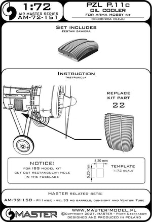 Master AM-72-151 PZL P.11c - chłodnica oleju (Arma Hobby Kit) 1/72 – immagine 8