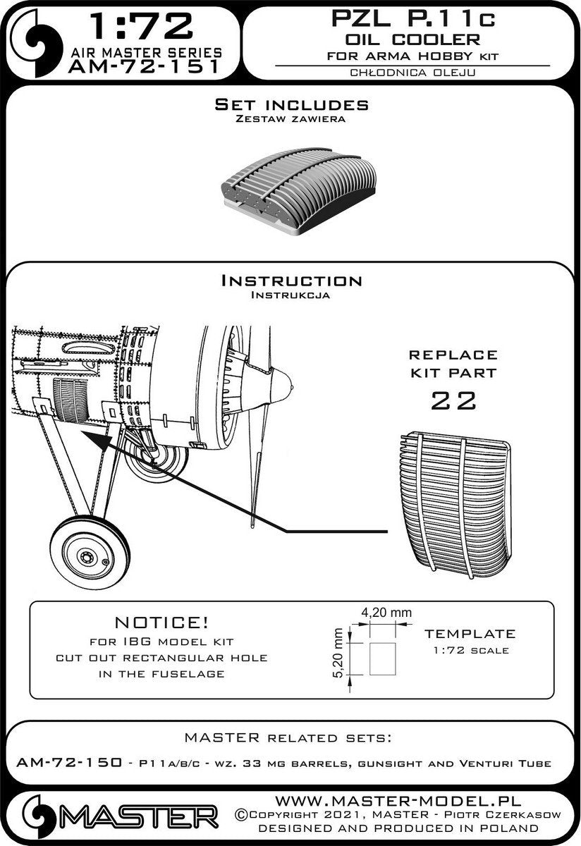 Master AM-72-151 PZL P.11c - chłodnica oleju (Arma Hobby Kit) 1/72 – immagine 8