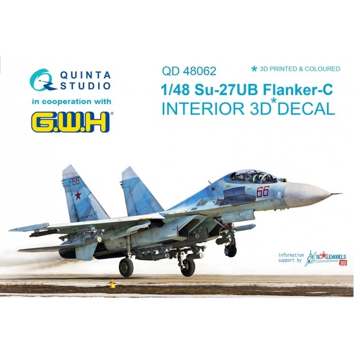 Quinta Studio QD48062 Su-27UB 3D-Printed &amp; colored Interior on decal paper (for GWH kit) 1/48