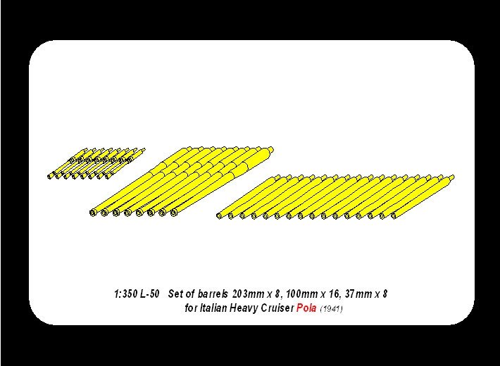 Aber 350L-50 Set of barrels 203mm x 8; 100mm x 16, 37mm x 8 for Italian Navy Pola class heavy crusies 1/350 – imagen 5