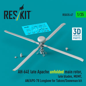 RESKIT RSU35-0067 AH-64E late Apache unfolded main rotor, late blades, MUMT, AN/APG-78 Longbow for Takom/Snowman kit (3D Printed) 1/35