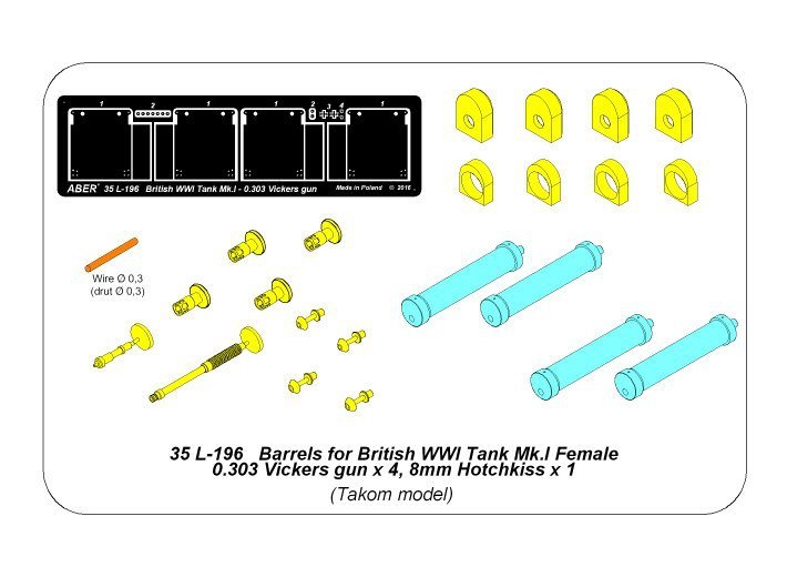 Aber 35L-196 Barrels for British WWI Tank Mk.I Female or 0.303 Vickers gun x 4 8mm Hotchkiss m.1909 x 1 1/35 – immagine 10