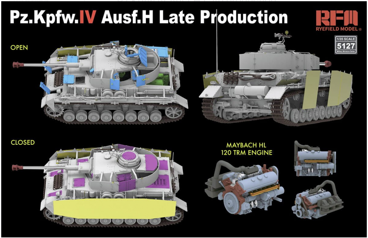 Rye Field Model 5127 Sd.Kfz.161/1 Panzerkampfwagen IV Ausf. H Late Production (w/engine &amp;amp; workable track links) 1/35 – immagine 3
