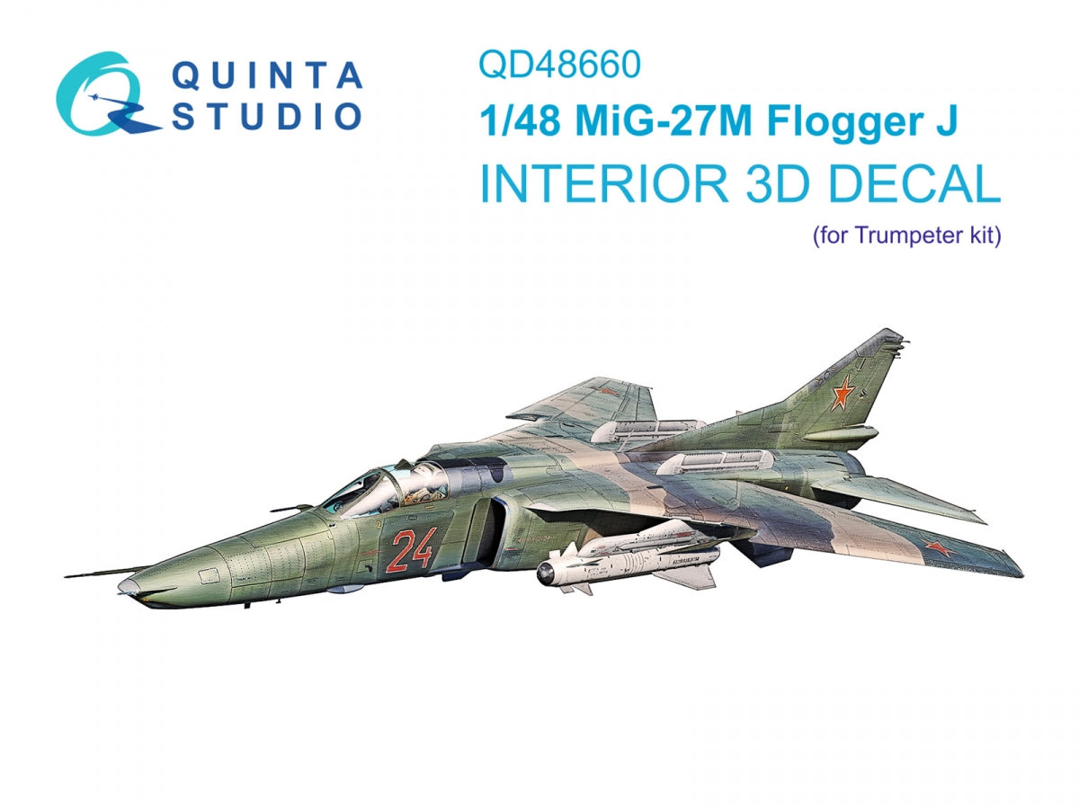 Quinta Studio QD48660 MiG-27M Flogger-J 3D-Printed &amp; coloured Interior on decal paper (Trumpeter) 1/48