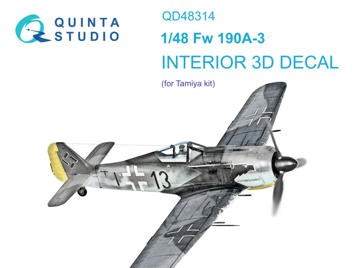 Quinta Studio QD48314 Fw 190A-3 3D-Printed &amp;amp; coloured Interior on decal paper (Tamiya) 1/48