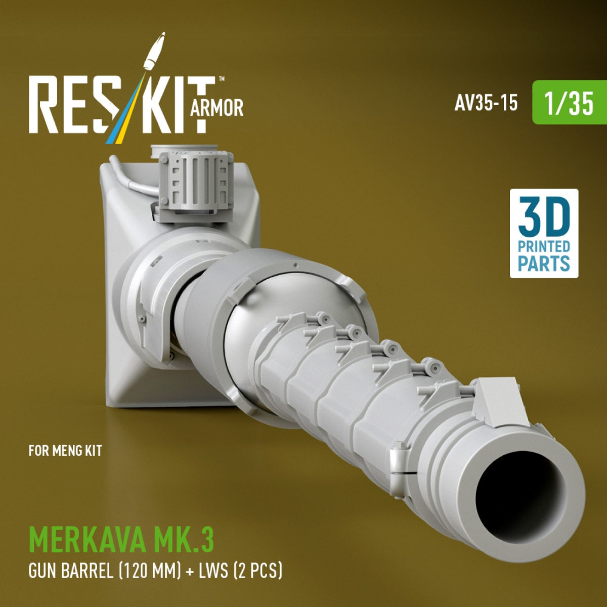 RESKIT AV35-0015 Merkava Mk.3 gun barrel (120 mm) + LWS (2 pcs) for Meng Kit (3D Printed) 1/35