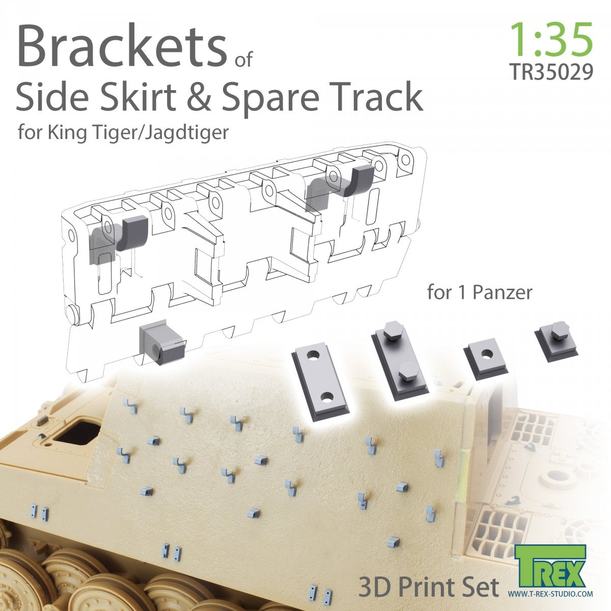 T-Rex Studio TR35029 Brackets of Side Skirt & Spare Track for King Tiger/Jagdtiger 1/35