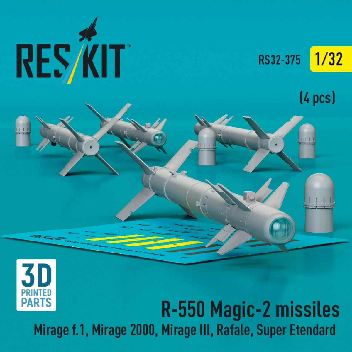 RESKIT RS32-0375 R.550 &amp;quot;Magic-2&amp;quot; missiles (4 pcs) (3D Printed) 1/32 – immagine 2