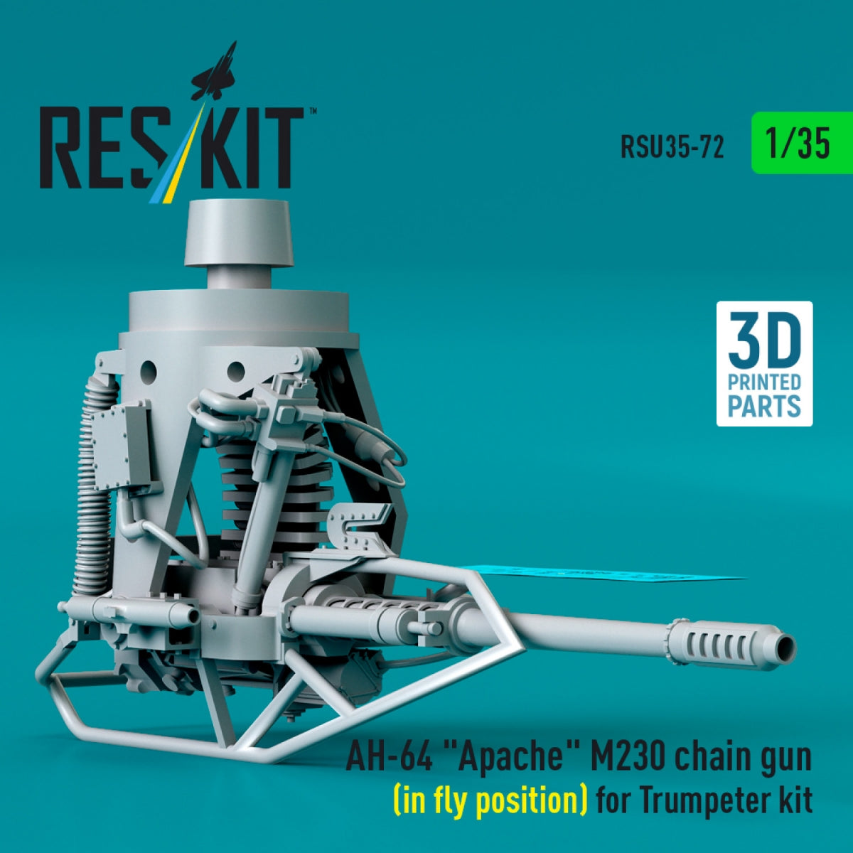 RESKIT RSU35-0072 AH-64 &amp;quot;Apache&amp;quot; M230 chain gun (in fly position) for Trumpeter kit (3D Printed) 1/35 – immagine 2