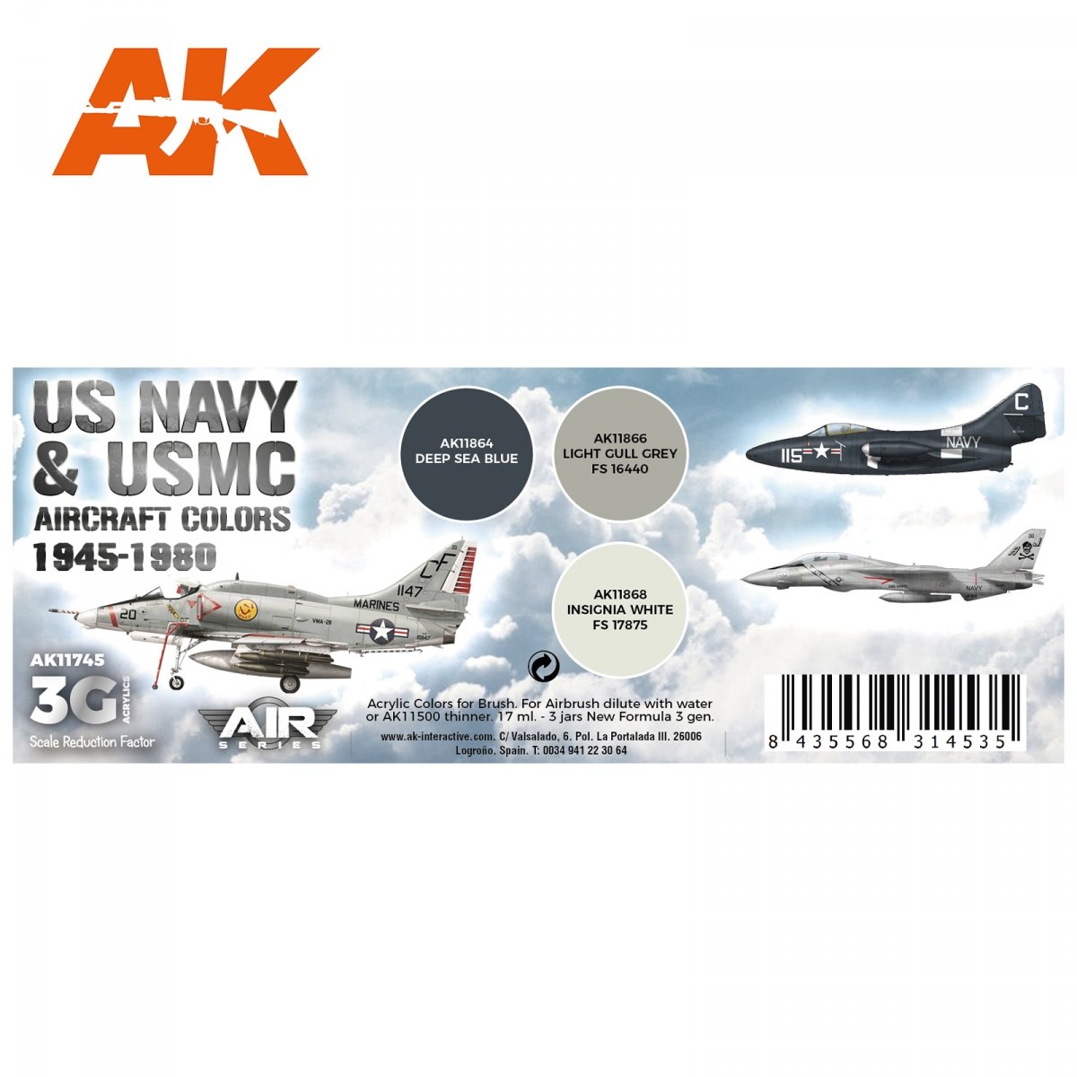 AK Interactive AK11745 US NAVY &amp;amp; USMC AIRCRAFT COLORS 1945-1980 3x17 ml – immagine 2