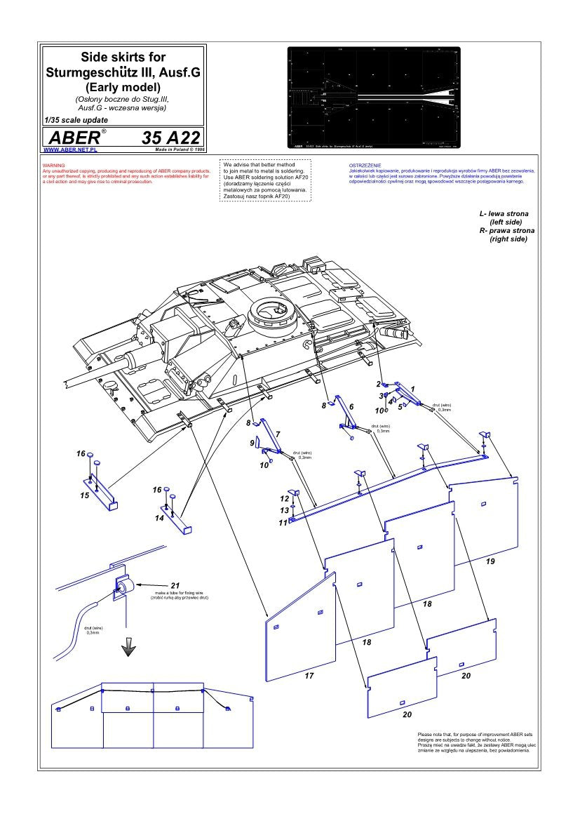 Aber 35A022 Osłony boczne do Sturmgeschutz III (wczesne) 1/35 – imagen 4
