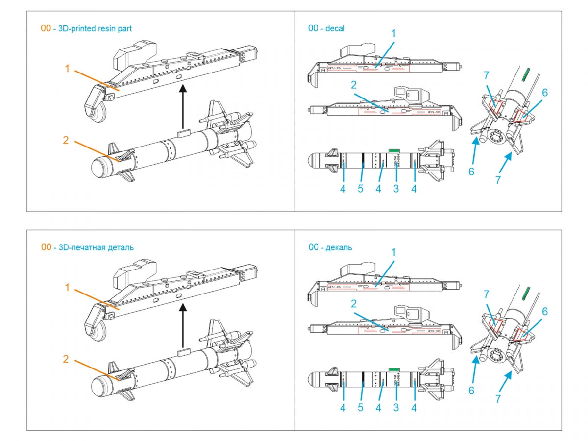 Quinta Studio QT72036 Light multi-purpose guided missile X-39 "Product 305" LMUR, single-pack kit for Ka-52M (for all kits) 1/72