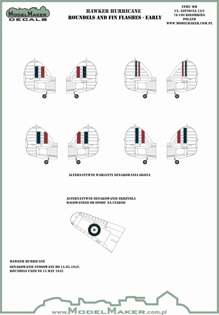 ModelMaker Decals IM48703 HAWKER HURRICANE ROUNDELS AND FIN FLASHES - EARLY 1/48 – Bild 2