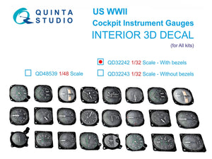 Quinta Studio QD32242 US WWII Cockpit instrument gauges with bezels 3D-Printed &amp;amp; coloured Interior on decal paper (All Kits) 1/32
