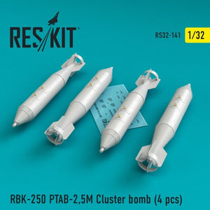 RESKIT RS32-0141 RBK-250 PTAB-2.5M Cluster bomb (4 pcs) 1/32