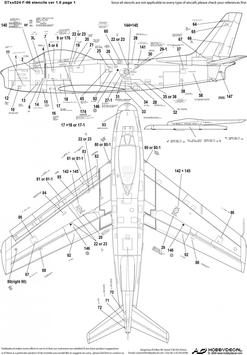 HobbyDecal ST48024V1 F-86 Stencils 1 ver 1 1/48 – immagine 2