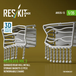 RESKIT AVU35-0013 Merkava Mk.3 damaged rear hull metall storage baskets (2 pcs) w/workable chains for Meng kit (3D Printed) 1/35
