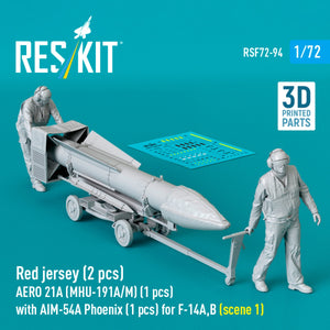 RESKIT RSF72-0094 Red jersey (2 pcs) AERO 21A (MHU-191A/M) (1 pcs) with AIM-54A Phoenix (1 pcs) for F-14A,B (scene 1) (3D Printed) 1/72