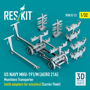 RESKIT RSK32-0022 US NAVY MHU-191/M (AERO 21A) Munitions Transporter (with adapters for bombs) (Carrier Fleet) (3D Printed model kit) 1/32 – image 3