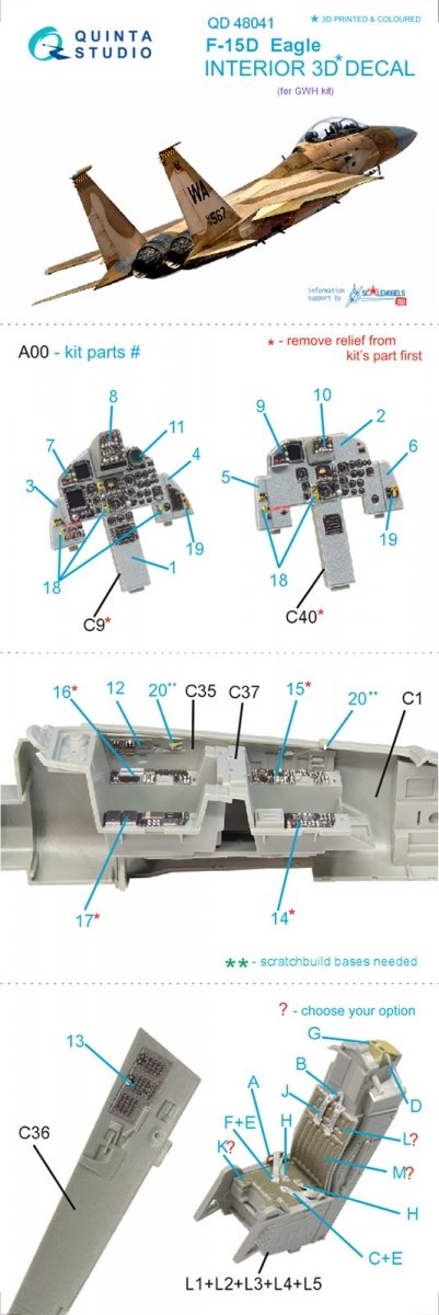 Quinta Studio QD48041 F-15D 3D-Printed &amp;amp; coloured Interior on decal paper (for GWH kit) 1/48 – immagine 10