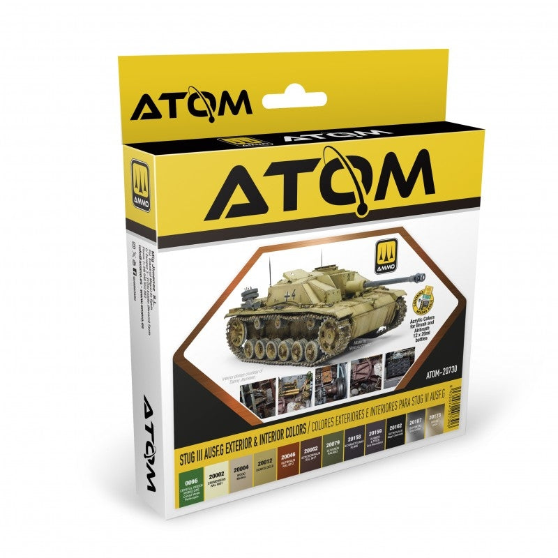 AMMO by Mig Jimenez 20730 ATOM STUG III Ausf.G Exterior &amp; Interior Colors Set 12x20ml