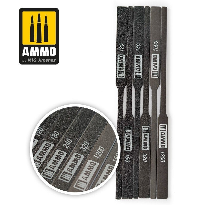 Bâtonnets abrasifs coniques Ammo of Mig 8567 120/180/240/320/1200/150