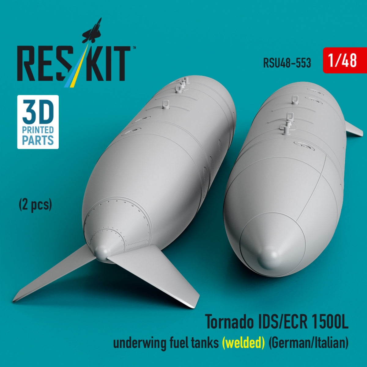 RESKIT RSU48-0553 Tornado IDS/ECR 1500L underwing fuel tanks (welded) (German AF / Italian AF) (2 pcs) (3D Printed) 1/48