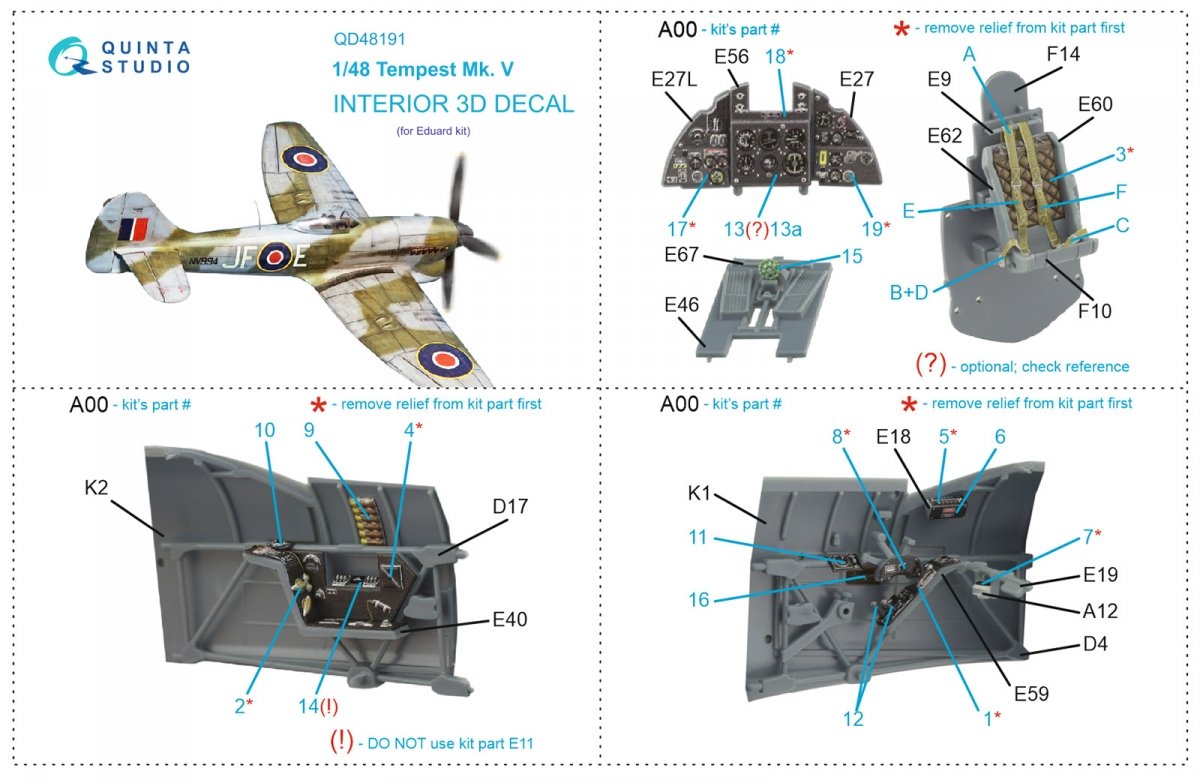 Quinta Studio QD48191 Tempest Mk.V 3D-Printed &amp;amp; coloured Interior on decal paper (Eduard) 1/48 – Bild 12