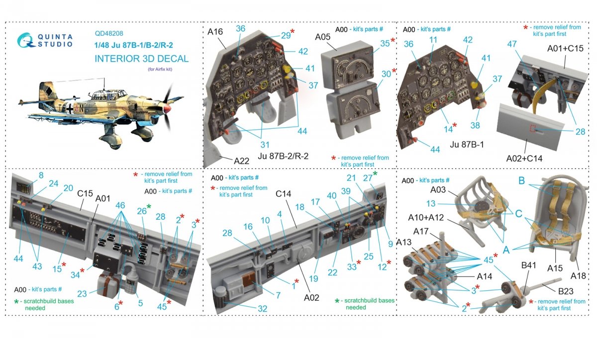 Quinta Studio QD48208 Ju 87B-1/B-2/R-2 3D-Printed &amp;amp; coloured Interior on decal paper ( Airfix ) 1/48 – immagine 2