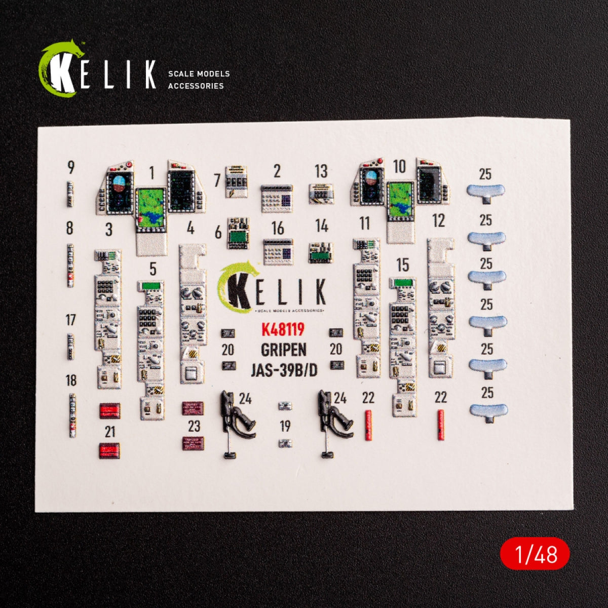 KELIK K48119 Jas-39 B/D - interior 3D decals for Zimi Model/KittyHawk kit 1/48