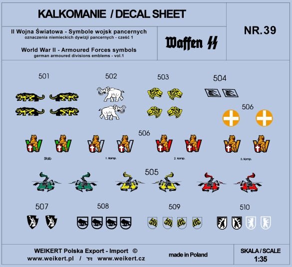 Weikert Decals DEC239 Marquages ​​de la Division Panzer Allemande - vol.1 1/35