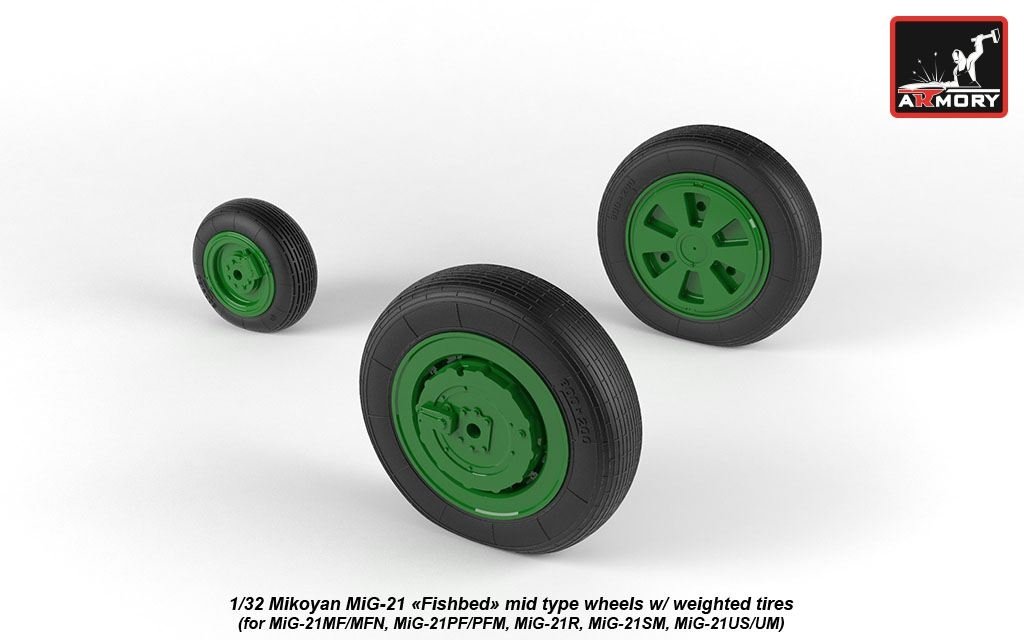 Armory Models AW32010 Mikoyan MiG-21 Fishbed wheels w/ weighted tires, mid 1/32 – immagine 4