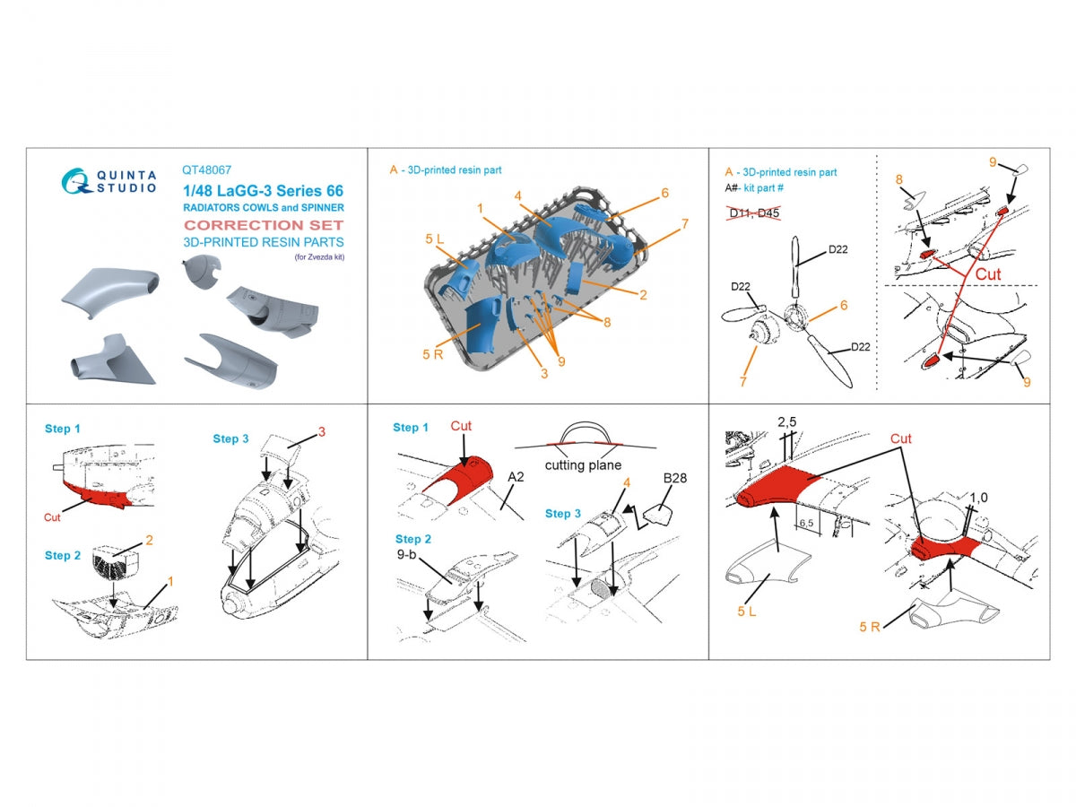 Quinta Studio QT48067 LaGG-3 series 66 Radiators cowls and spinner (Zvezda) 1/48 – immagine 2